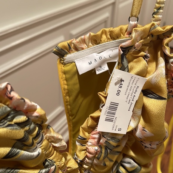 Yellow Floral Print Rouched Mini Dress - RUBY AND JENNA - NWT - Picture 3 of 6